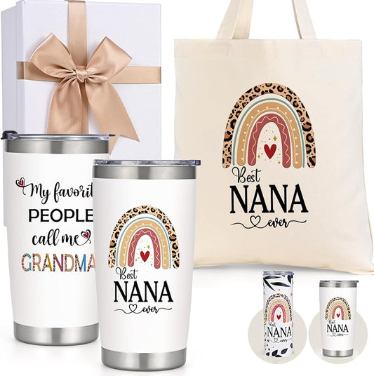 Grandma Mothers Day Gifts, Best Nana Ever Tumbler & Tote Bag Gift Box Set, Great Grandma Gifts Ideas from Grandson Granddaughter, Grandmother Gifts for Women Mimi 20Oz Cup