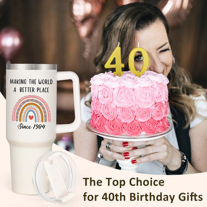 40th Birthday Gifts Women 40 Oz Tumbler with Handle and Straw, Unique Since 1984 Birthday Gifts for 40 Year Old Women, Happy 40th Birthday Gift Ideas for Friends Family