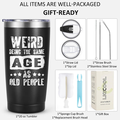 Funny Birthday Gifts for Men, Unique Gag Birthday Gifts Ideas for 40th 50th 60th 70th 80th, Cool Weird Old People 20oz Tumbler for Dad Husband Friend Grandpa Him Valentines Day