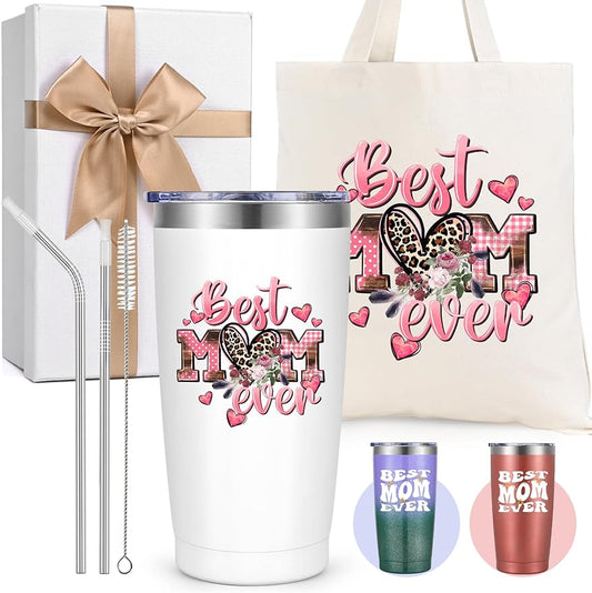 Mothers Day Gifts for Mom Wife- Best Mom Ever Tumbler & Tote Bag Gift Box Set, Gifts for Mom from Daughter Son, Unique Popular Mother's Day Gift Ideas, 20 Oz Mom Birthday Cup