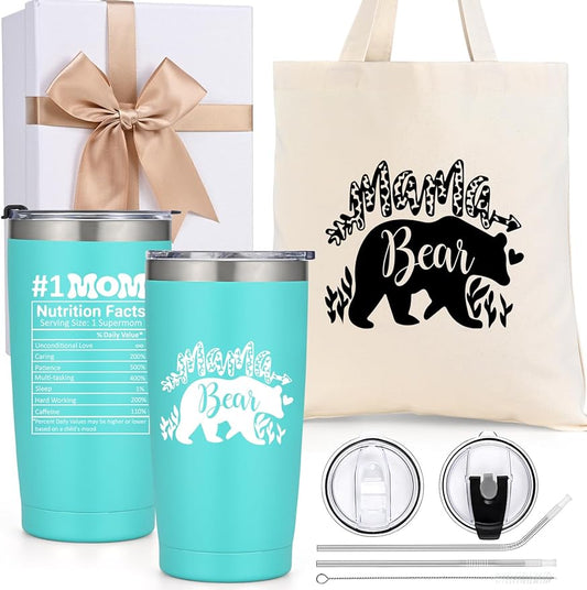 Mothers Day Gifts, Mama Bear Tumbler & Tote Bag Gift Box Set, Gifts for Mom from Daughter Son, Unique Mother's Day Gift Ideas, Happy Birthday Gifts for Wife Women 20Oz Cup