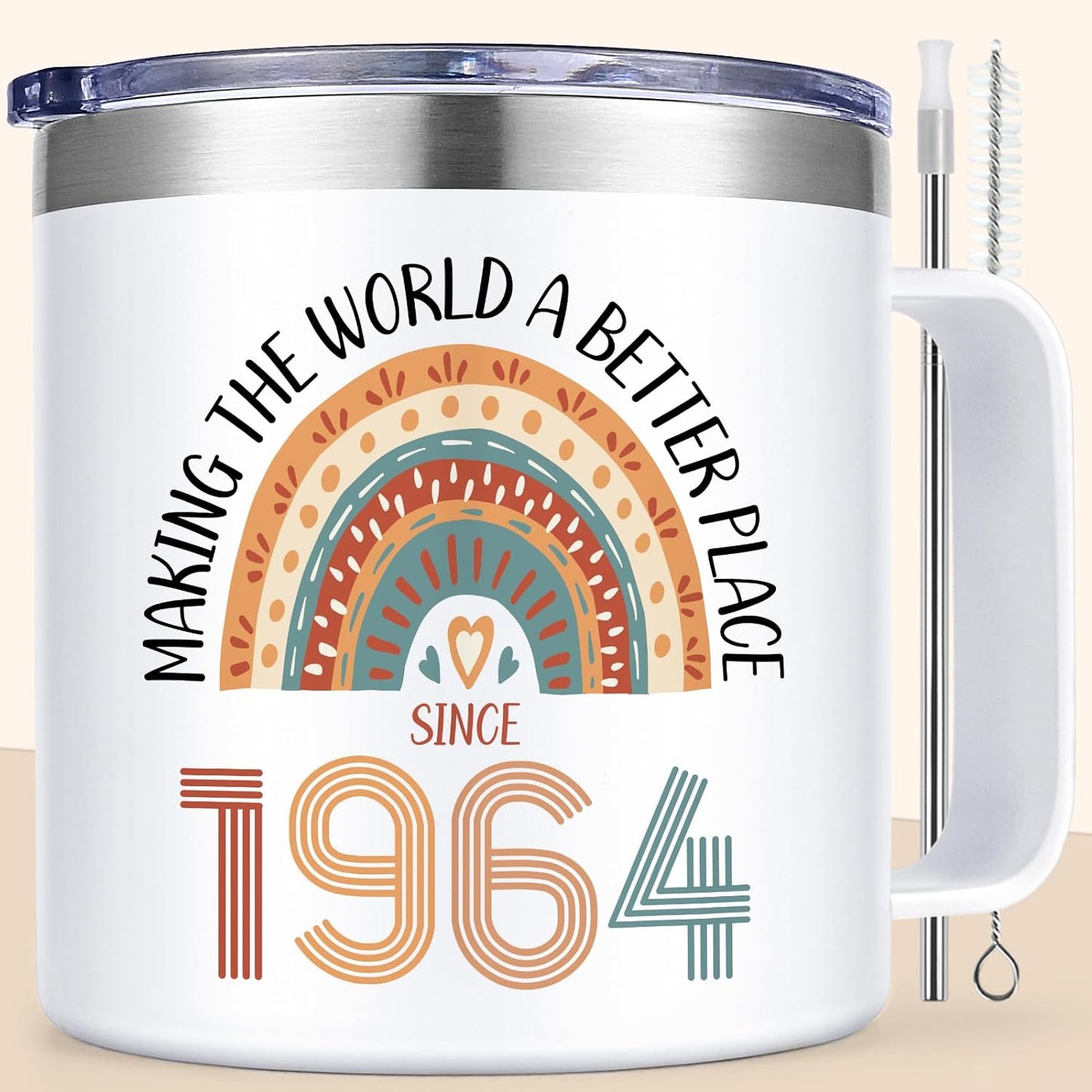 60th Birthday Gifts for Women, Vintage 1964 Birthday Gift Ideas for 60 Year Old Woman, Vintage 1964 Insulated Mug 14oz, 1964 Birthday Gifts for Mom, Wife, Friends