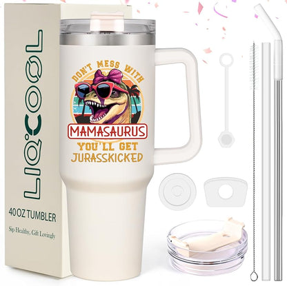 Mothers Day Gifts - Best 40 Oz Mamasaurus Tumbler, Funny Mom Gifts from Daughter Son Kids, Unique Mother's Day Birthday Gift Ideas for Wife New Mom Mama