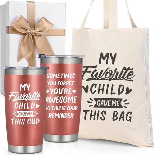 Mothers Day Gifts, My Favorite Child Give Me This Tumbler & Tote Bag Gift Box Set, Mother's Day Gifts For Mom From Daughter Son, Unique Birthday Gifts Ideas for Wife 20Oz Cup