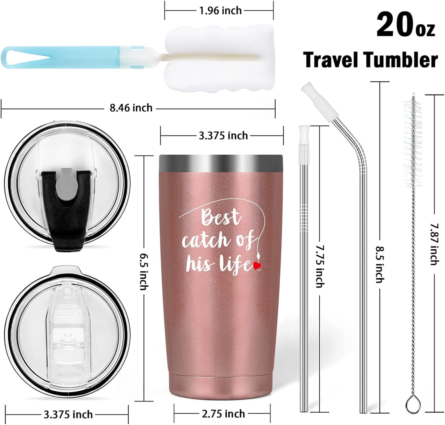 LiqCool His and Hers Gifts, Wedding Gifts, Couples Christmas Gifts, One Great Fisherman Best Catch of His Life 20oz Travel Tumbler, Couples Gifts for Anniversary Bridal Shower Engagement Husband Wife