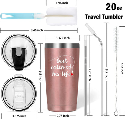 LiqCool His and Hers Gifts, Wedding Gifts, Couples Christmas Gifts, One Great Fisherman Best Catch of His Life 20oz Travel Tumbler, Couples Gifts for Anniversary Bridal Shower Engagement Husband Wife