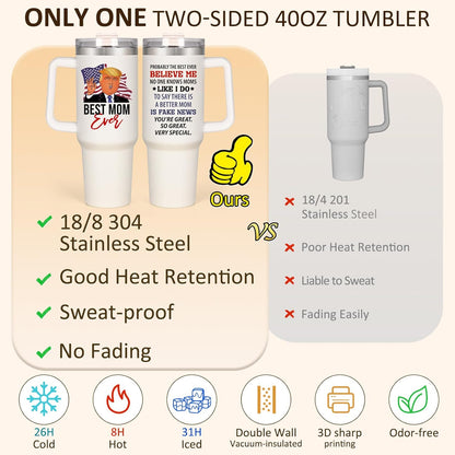 Mothers Day Gifts - 40 Oz Best Mom Ever Trump Tumbler, Funny Mom Gifts from Daughter Son Kids, Unique Best Mother's Day Gift Ideas for Wife, Birthday Gift Cup for New Mom