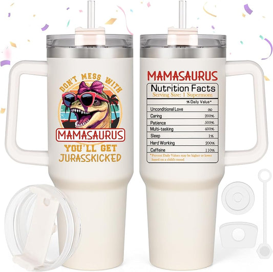 Mothers Day Gifts - Best 40 Oz Mamasaurus Tumbler Gifts for Mom Wife from Daughter Son Kids, Funny Popular Mother's Day Gift Ideas, Unique Birthday Gift Cup for New Mom Women