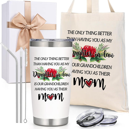 Daughter In Law Mothers Day Gifts - Best Daughter In Law Tumbler & Tote Bag Gift Box Set, Mothers Day Gifts Ideas for Daughter In Law from Mom Mother In Law