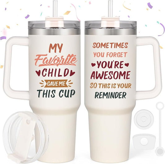 Mothers Day Gifts - 40 Oz My Favorite Child Tumbler Gifts for Mom from Daughter Son Kids, Unique Popular Mother's Day Gift Ideas for Wife, Birthday Gift Cup for New Mom Women
