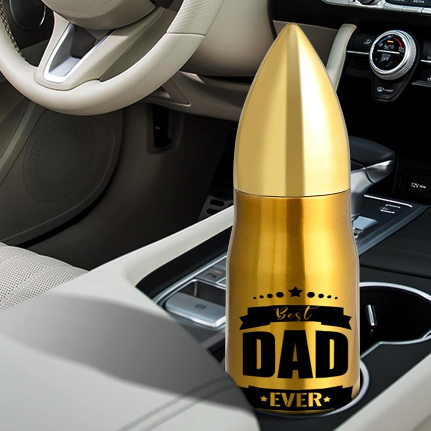 Father's Day Gifts, 17 Oz Best Dad Ever Bullet Tumbler with Card & Pillow Cover Gift Set, Cool Funny Unique Father's Day Birthday Gifts Ideas for Dad Husband from Daughter Wife Son(Gold)