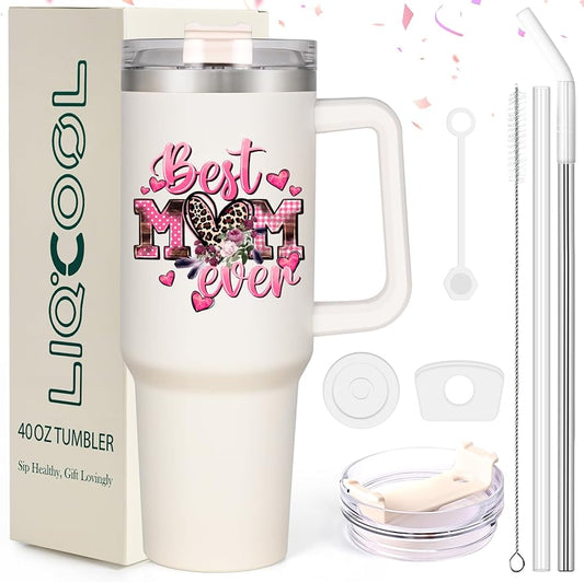 Mothers Day Gifts - 40 Oz Best Mom Ever Tumbler, Mom Gifts from Daughter Son Kids, Unique Mother's Day Gift Ideas for Wife New Mom, Happy Birthday Gift Cup for Women