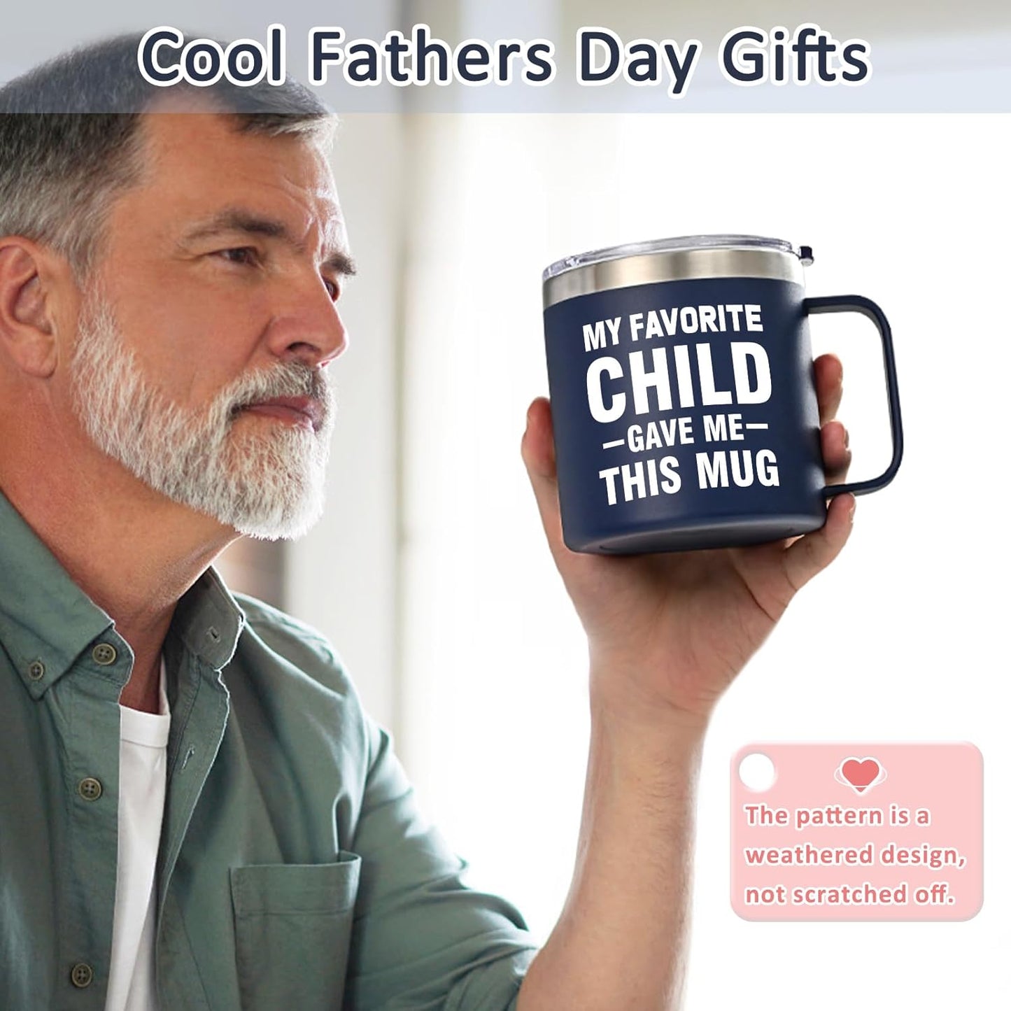 Gifts for Dad, Cool 14Oz Favorite Child Mug & Ice Cream Spoon & Socks & Card Gift Set, Funny Father's Day Gifts Ideas from Daughter Son, Unique Dad Gifts on Birthday(BL)