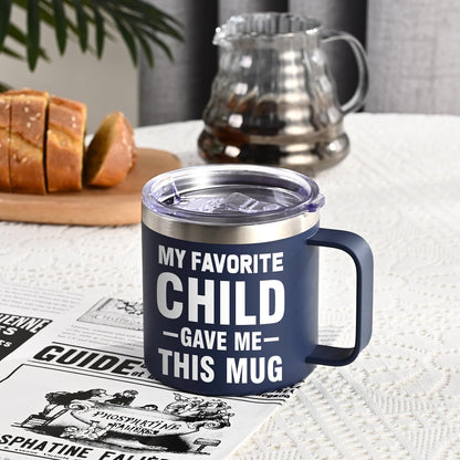 Gifts for Dad, Cool 14Oz Favorite Child Mug & Ice Cream Spoon & Socks & Card Gift Set, Funny Father's Day Gifts Ideas from Daughter Son, Unique Dad Gifts on Birthday(BL)