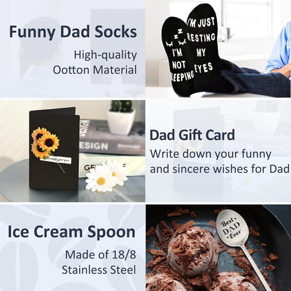 Gifts for Dad, Cool 14Oz Favorite Child Mug & Ice Cream Spoon & Socks & Card Gift Set, Funny Father's Day Gifts Ideas from Daughter Son, Unique Dad Gifts on Birthday(BL)