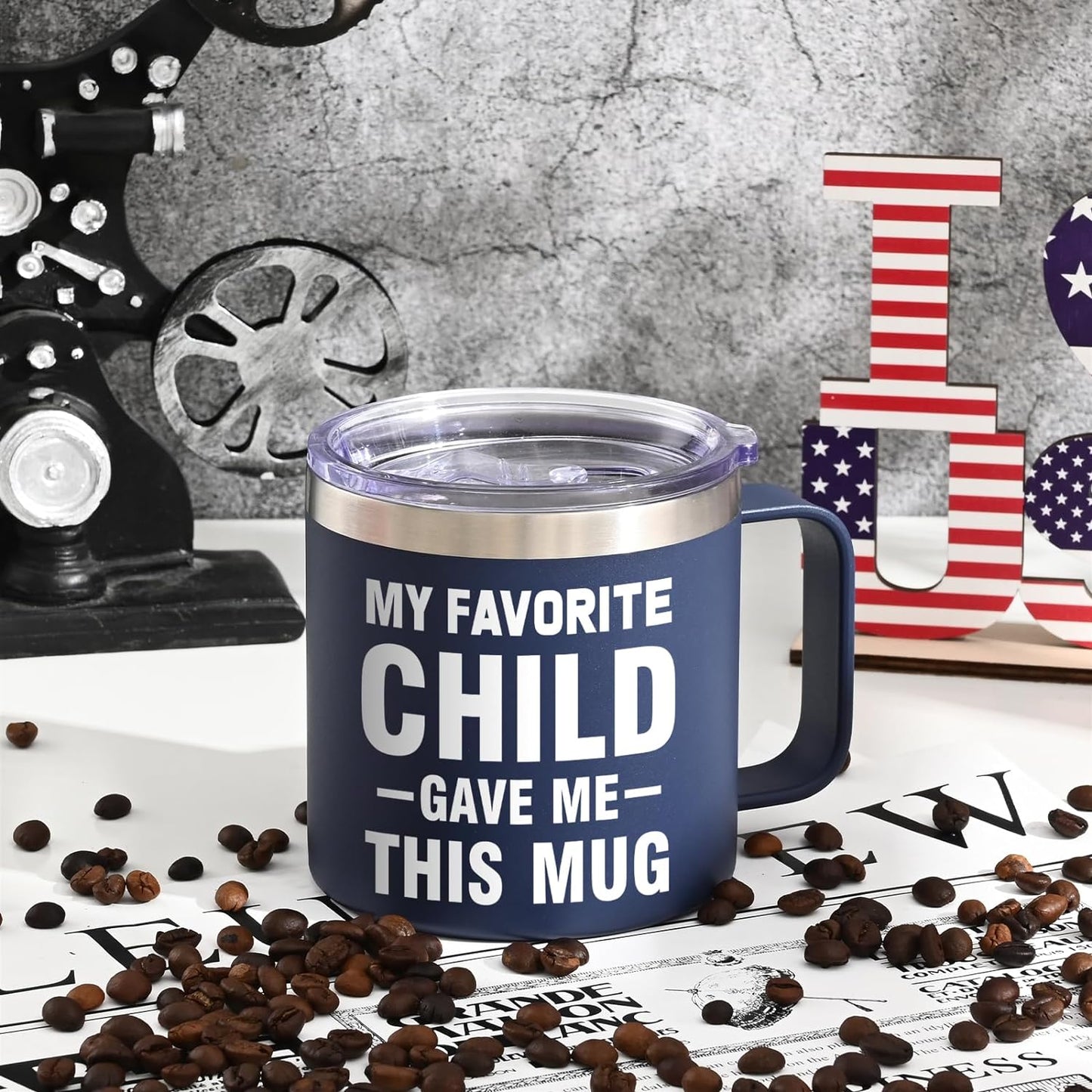 Gifts for Dad, Cool 14Oz Favorite Child Mug & Ice Cream Spoon & Socks & Card Gift Set, Funny Father's Day Gifts Ideas from Daughter Son, Unique Dad Gifts on Birthday(BL)