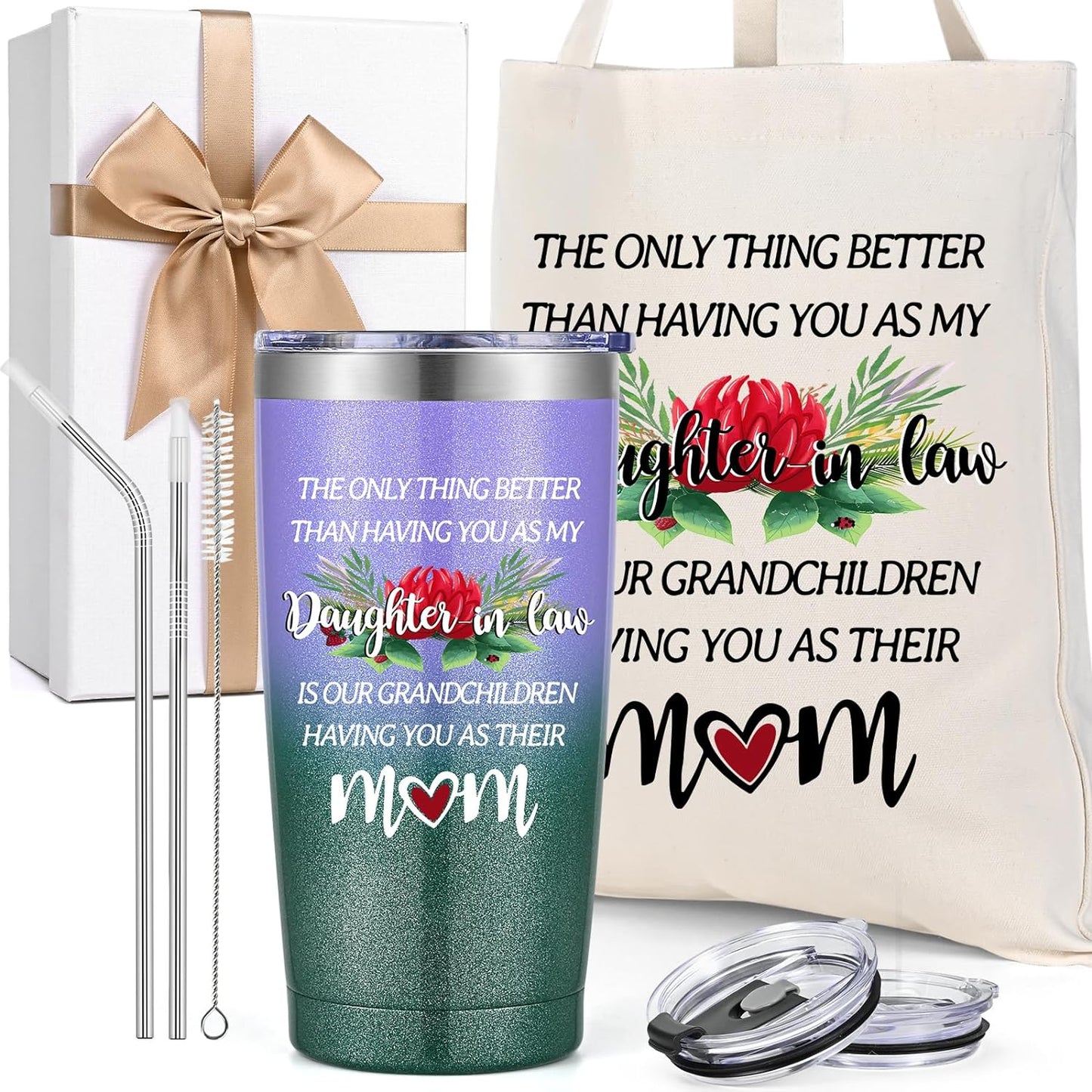 Daughter In Law Mothers Day Gifts - Best Daughter In Law Tumbler & Tote Bag Gift Box Set, Mothers Day Gifts Ideas for Daughter In Law from Mom Mother In Law