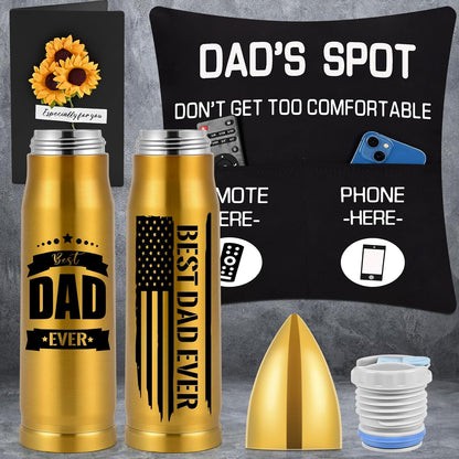 Father's Day Gifts, 17 Oz Best Dad Ever Bullet Tumbler with Card & Pillow Cover Gift Set, Cool Funny Unique Father's Day Birthday Gifts Ideas for Dad Husband from Daughter Wife Son(Gold)